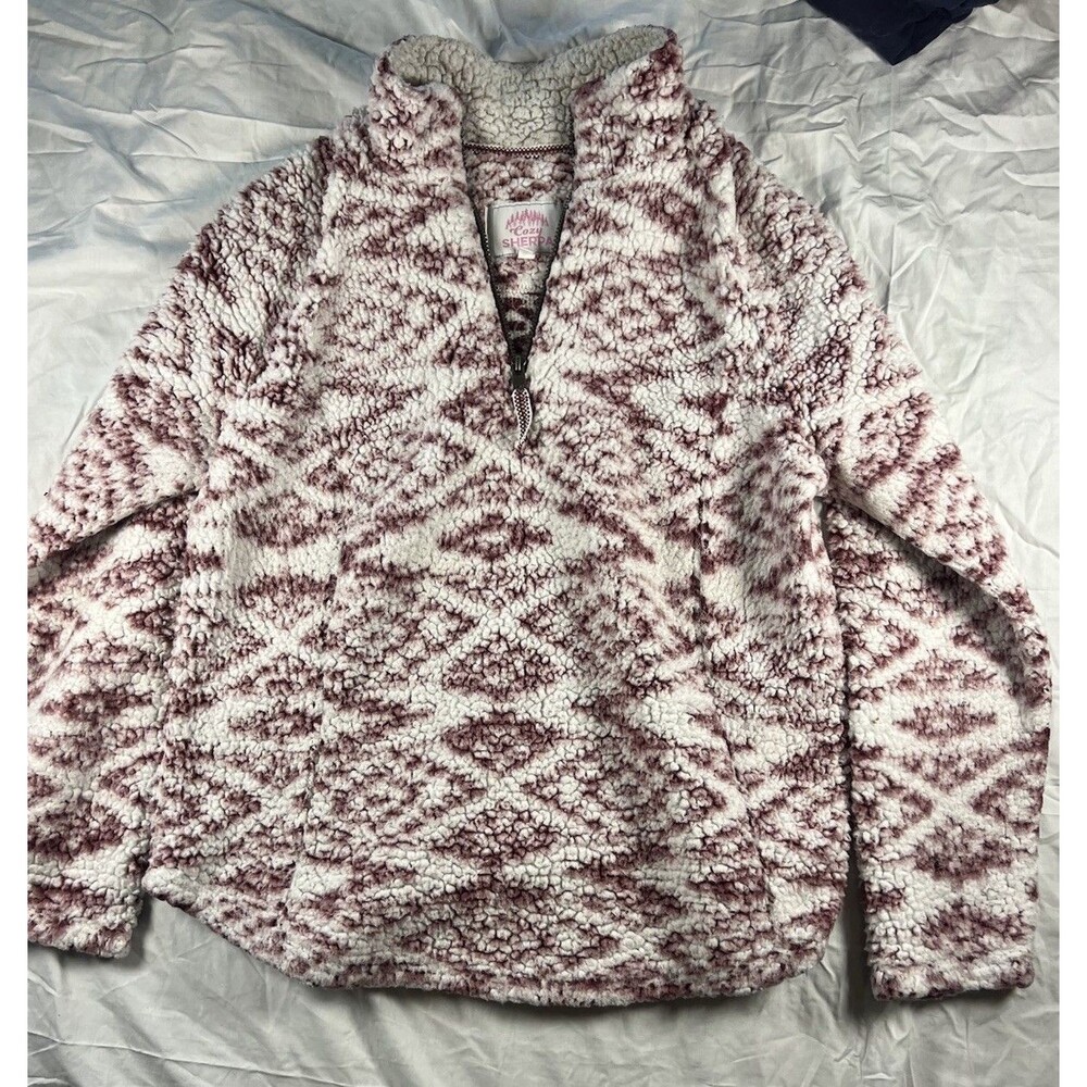 Cozy Sherpa Xl Pink And White Fleece Fuzzy Quarter Zip Women’s